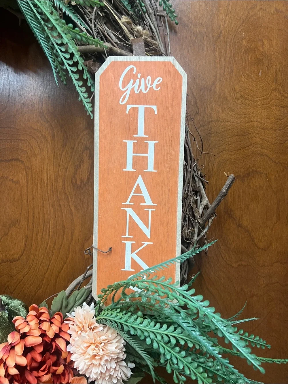 Autumn 'Give Thanks' Harvest Wreath with Orange Blooms